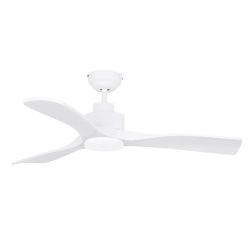 Rift Matt White LED Ceiling Fan with three sleek blades and integrated light fixture, showcasing a modern design.