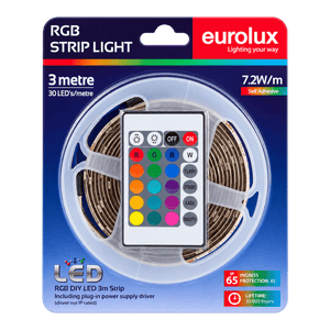 RGB LED striplight kit packaging with transparent background