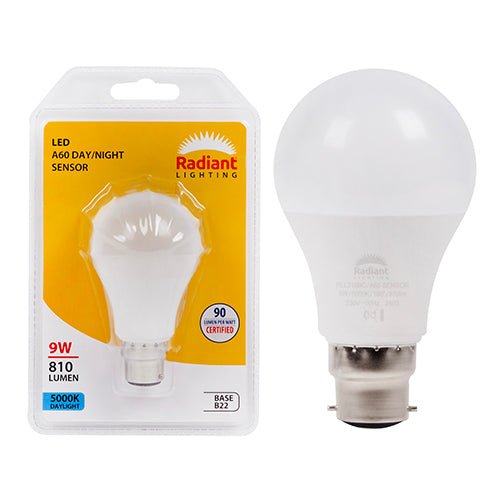 A60 B22 Day/Night Sensor 9W LED Globe (5000K)