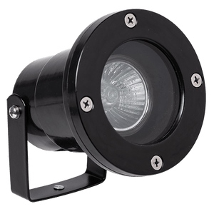 Black outdoor spotlight on a white background