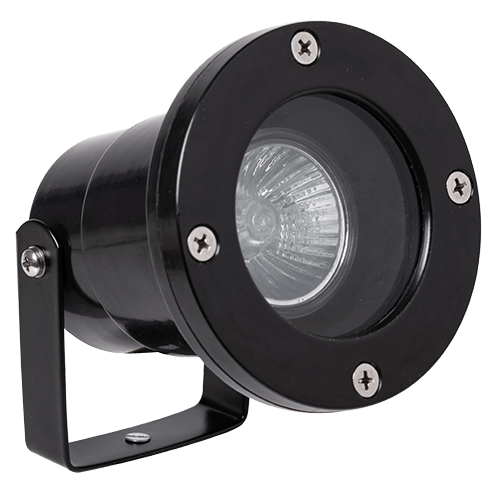 Black outdoor spotlight on a white background