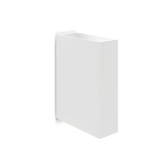 Sleek white outdoor LED wall light with a minimalist design, ideal for accent lighting.