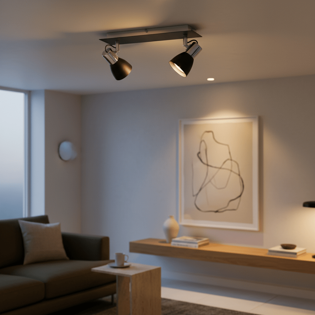 2 Light Chrome & Black Ceiling Spotlight