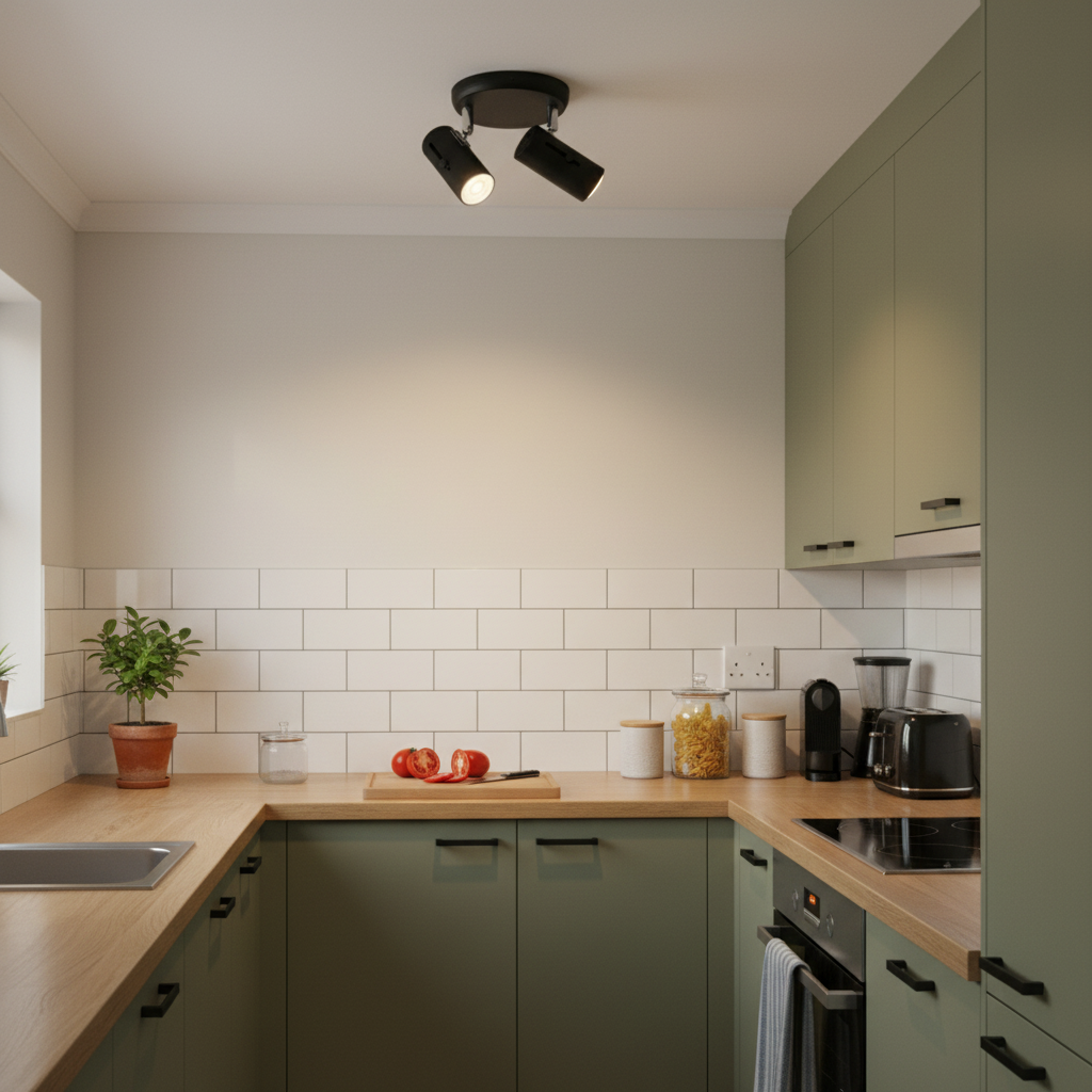 2 Light Matt Black Ceiling Spotlight