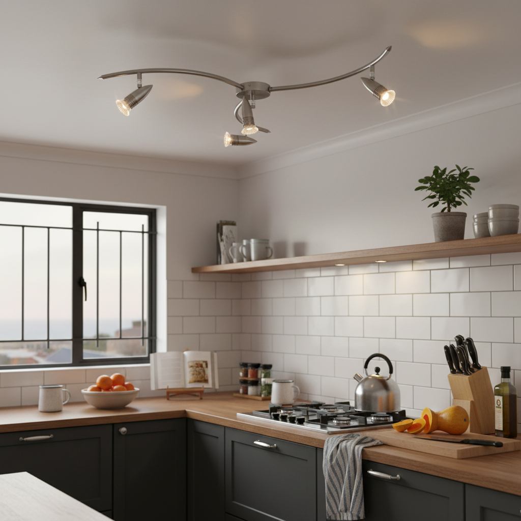 Modern kitchen with a 4 light ceiling spotlight