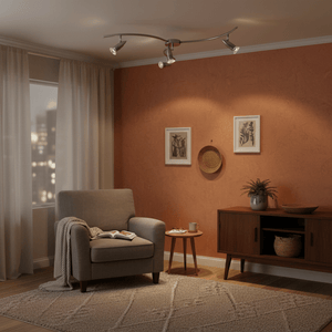 Cozy living room with a 4 light ceiling spotlight