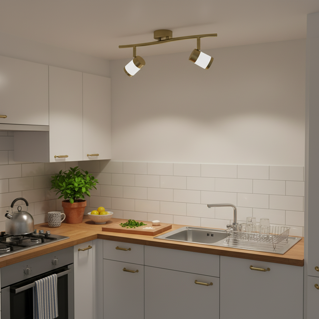 Bazley Brass & White 2 Light Ceiling Spotlight