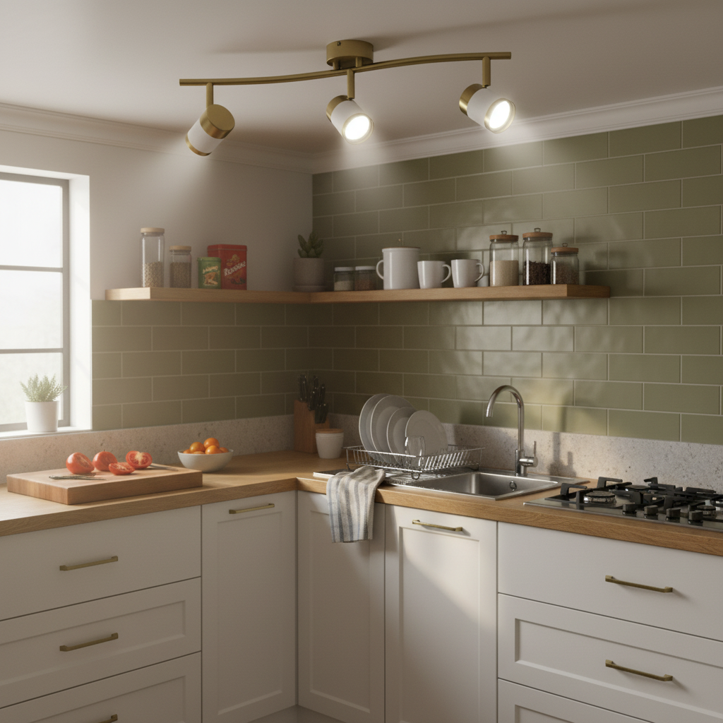 Bazley Brass & White 3 Light Ceiling Spotlight