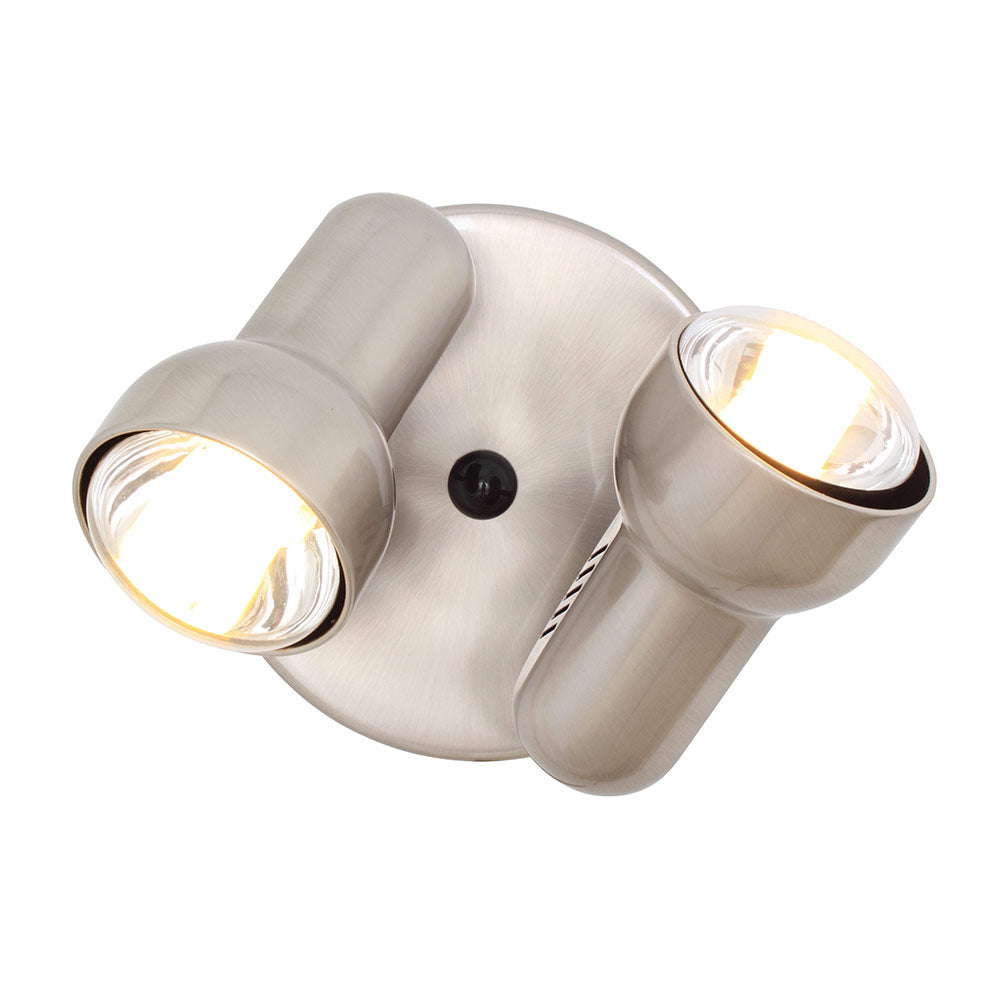 Double-headed light fixture on a white background