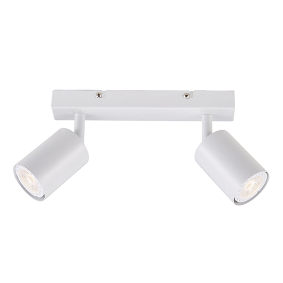 White Urban Double Ceiling Spotlight with two adjustable heads mounted on a flat base.