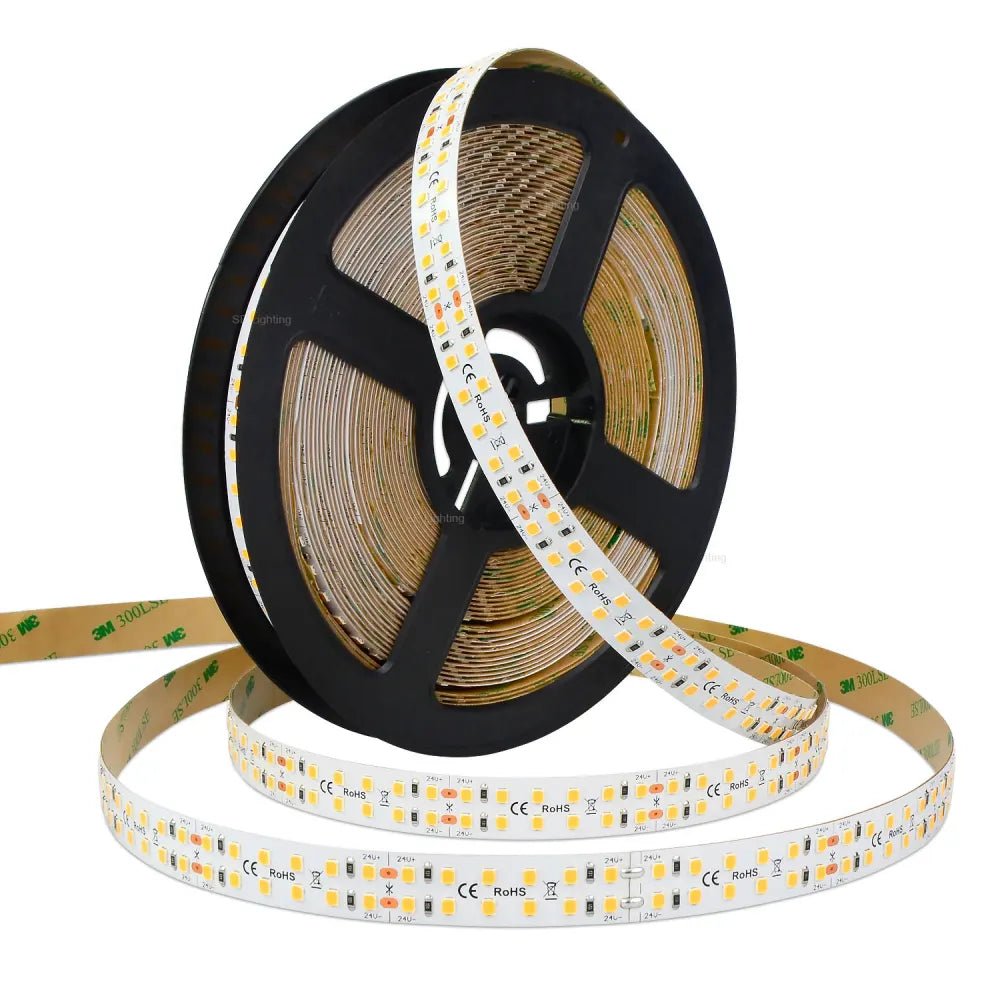 Spool of LED strip light on a white background