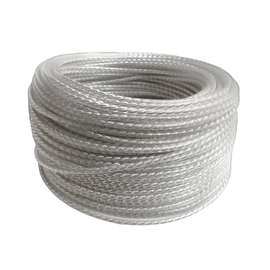 Close-up of twisted fabric cord in a coiled arrangement, showcasing its vintage design.