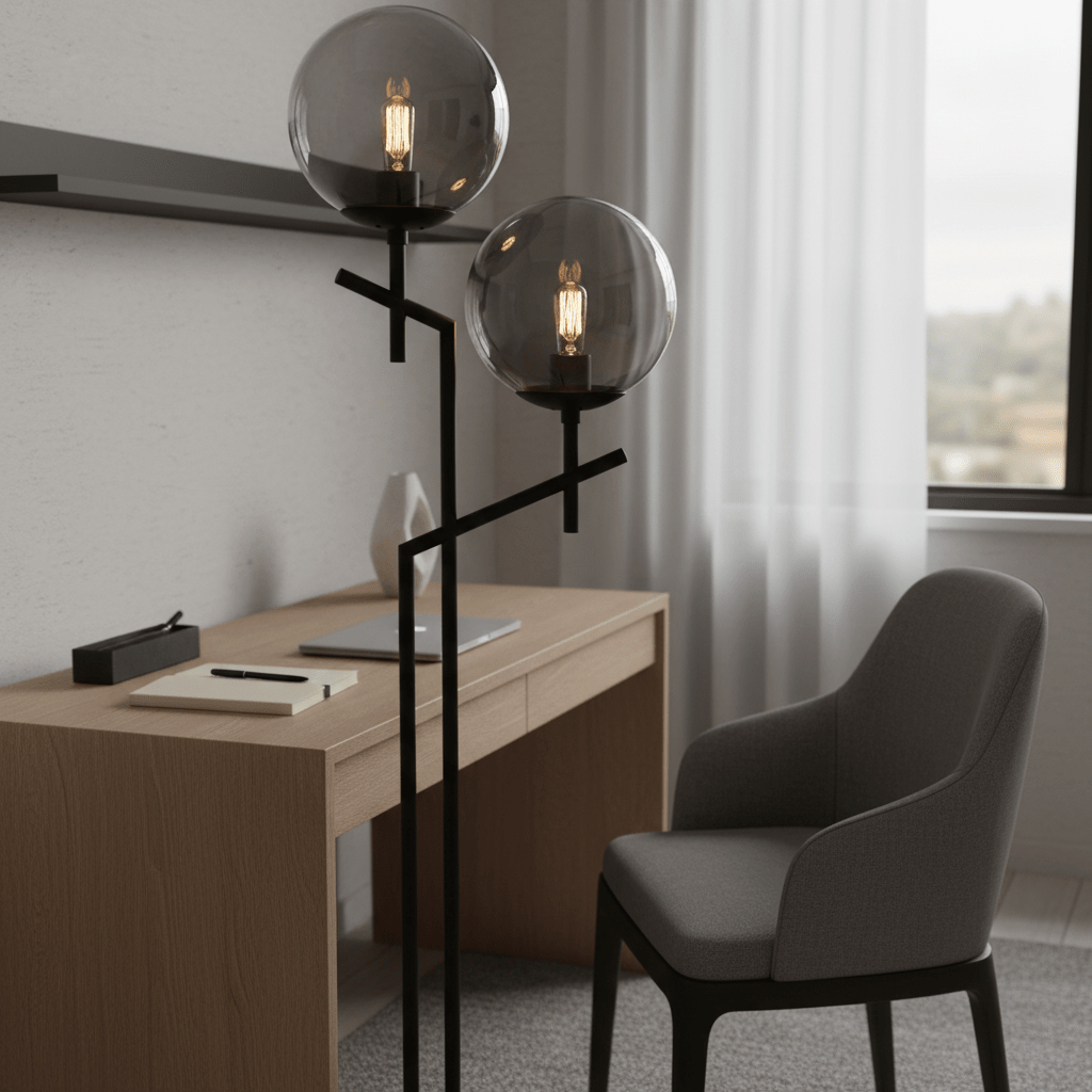 Black with Smoke Glass Floor Lamp