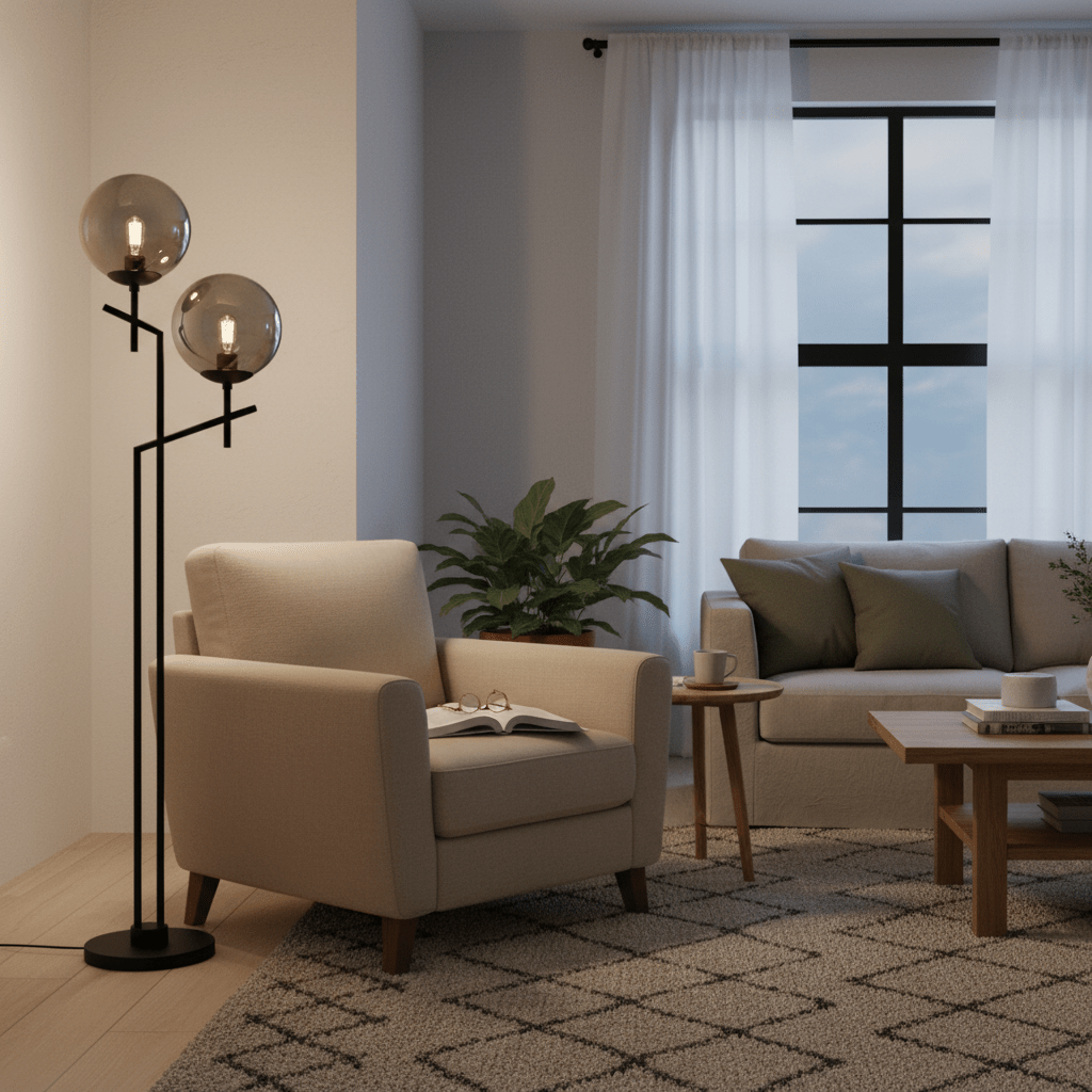 Black with Smoke Glass Floor Lamp