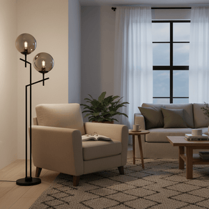 Black with Smoke Glass Floor Lamp