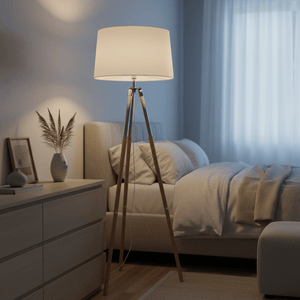Wood & Chrome Floor Lamp with White Shade - additional product image