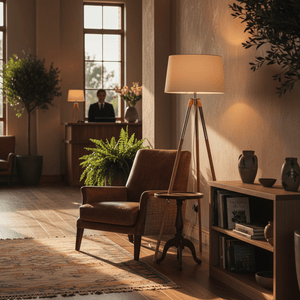 Wood & Chrome Floor Lamp with White Shade - additional product image