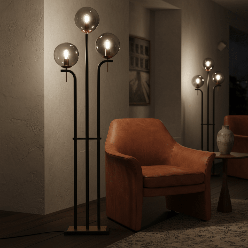 Metal Floor Lamp with Smoke Colour Glass