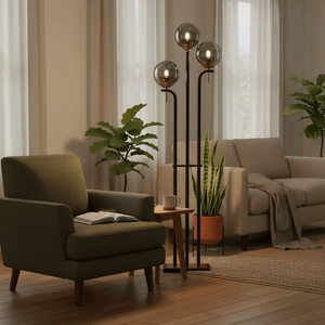 Metal Floor Lamp with Smoke Colour Glass