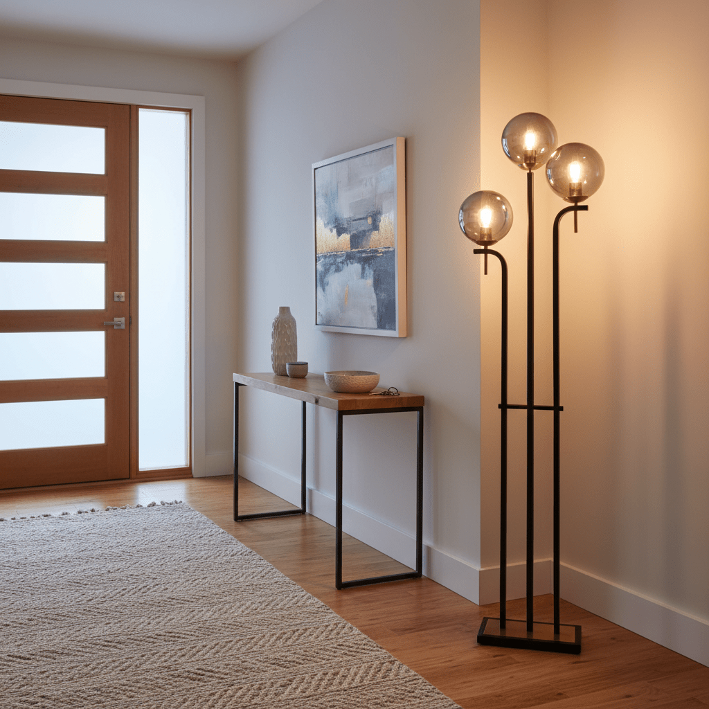 Metal Floor Lamp with Smoke Colour Glass