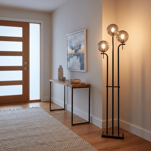 Metal Floor Lamp with Smoke Colour Glass