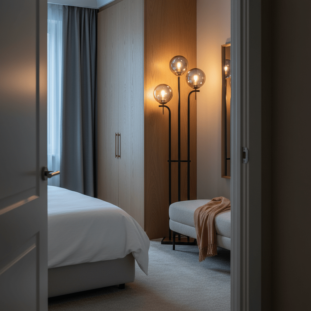 Metal Floor Lamp with Smoke Colour Glass