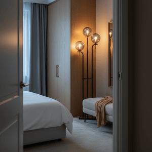 Metal Floor Lamp with Smoke Colour Glass