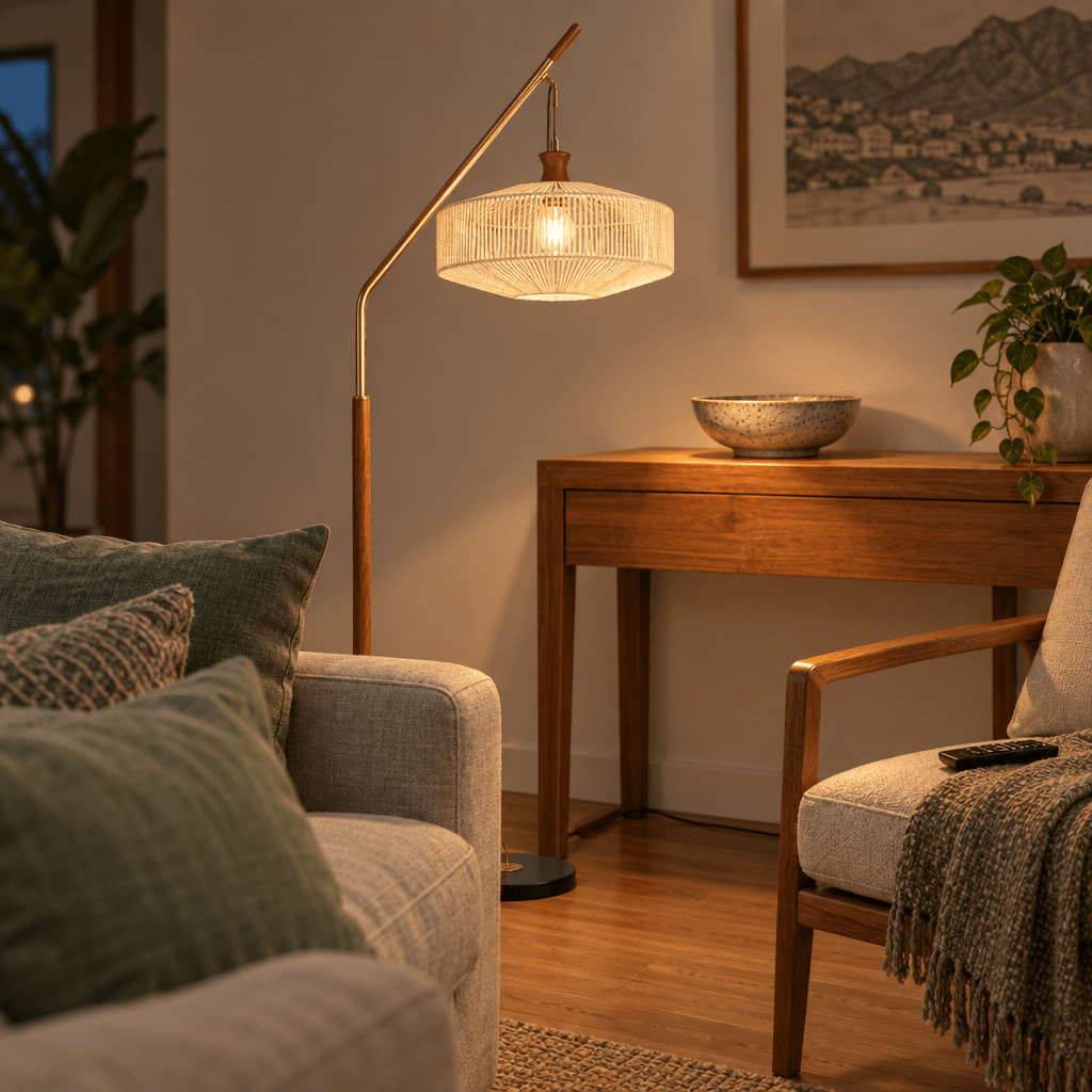 Thurman Gold, Wood & Hemp Floor Lamp