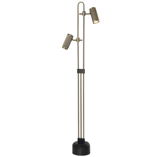 Modern floor lamp with 2 adjustable lights on a white background