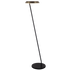 Black floor lamp with a round base on a white background