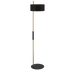 Black floor lamp with gold accents on a white background