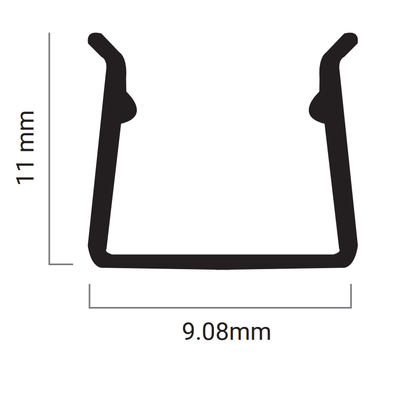 Black metal bracket with dimensions labeled on a white background
