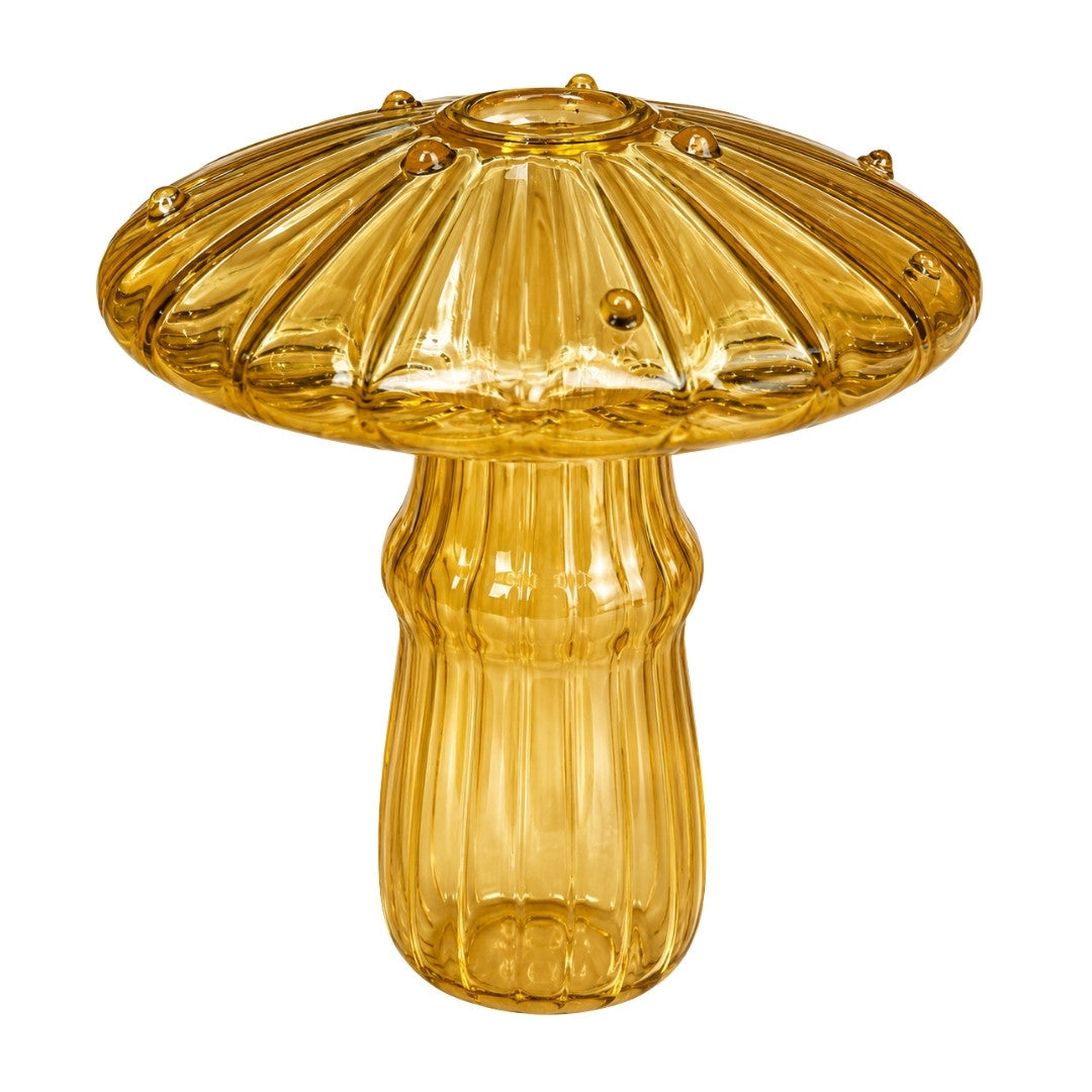 Glass Tall Stem Mushroom Vase – Golden Amber product image