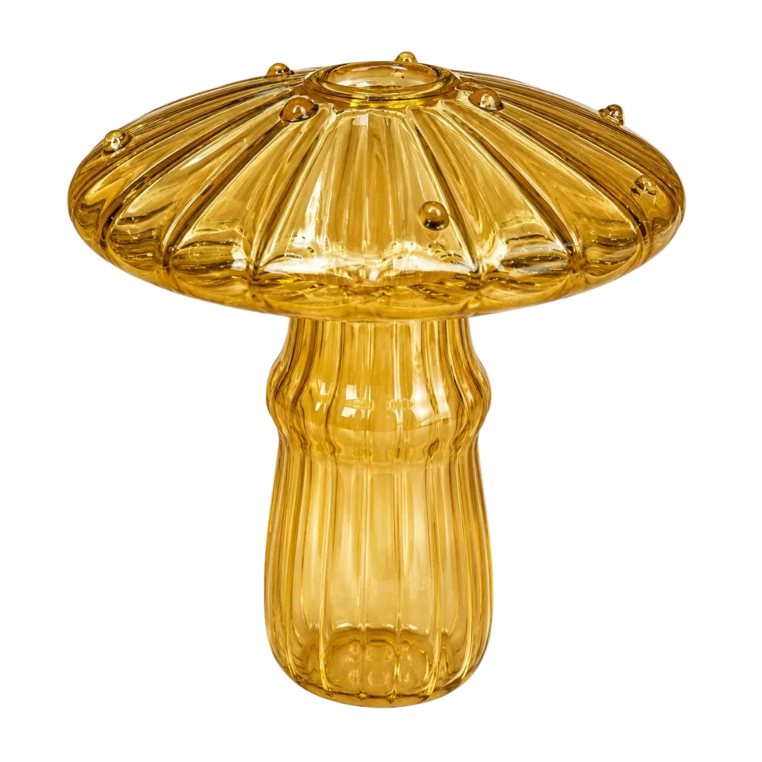 Glass Tall Stem Mushroom Vase – Golden Amber