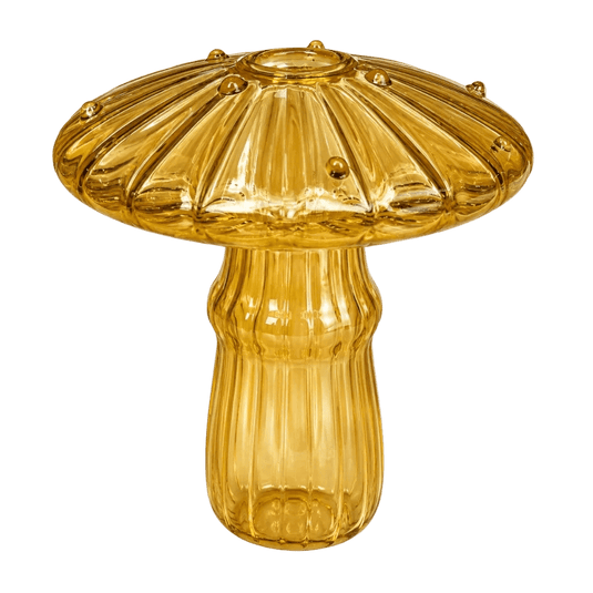 Glass Tall Stem Mushroom Vase – Golden Amber