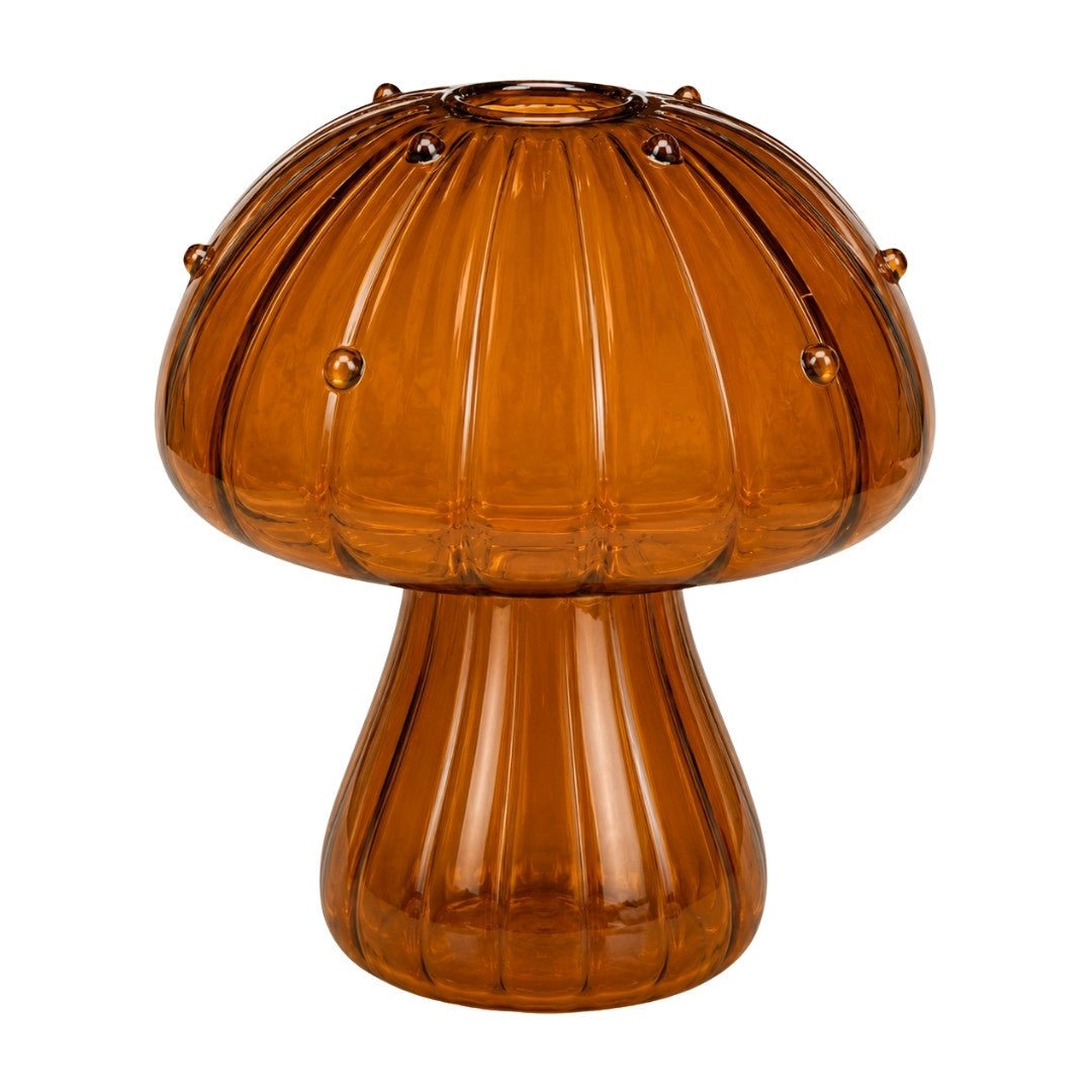Glass Ribbed Mushroom Vase – Amber product image
