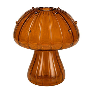 Glass Ribbed Mushroom Vase – Amber product image