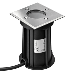 Square stainless steel recessed ground light with transparent background