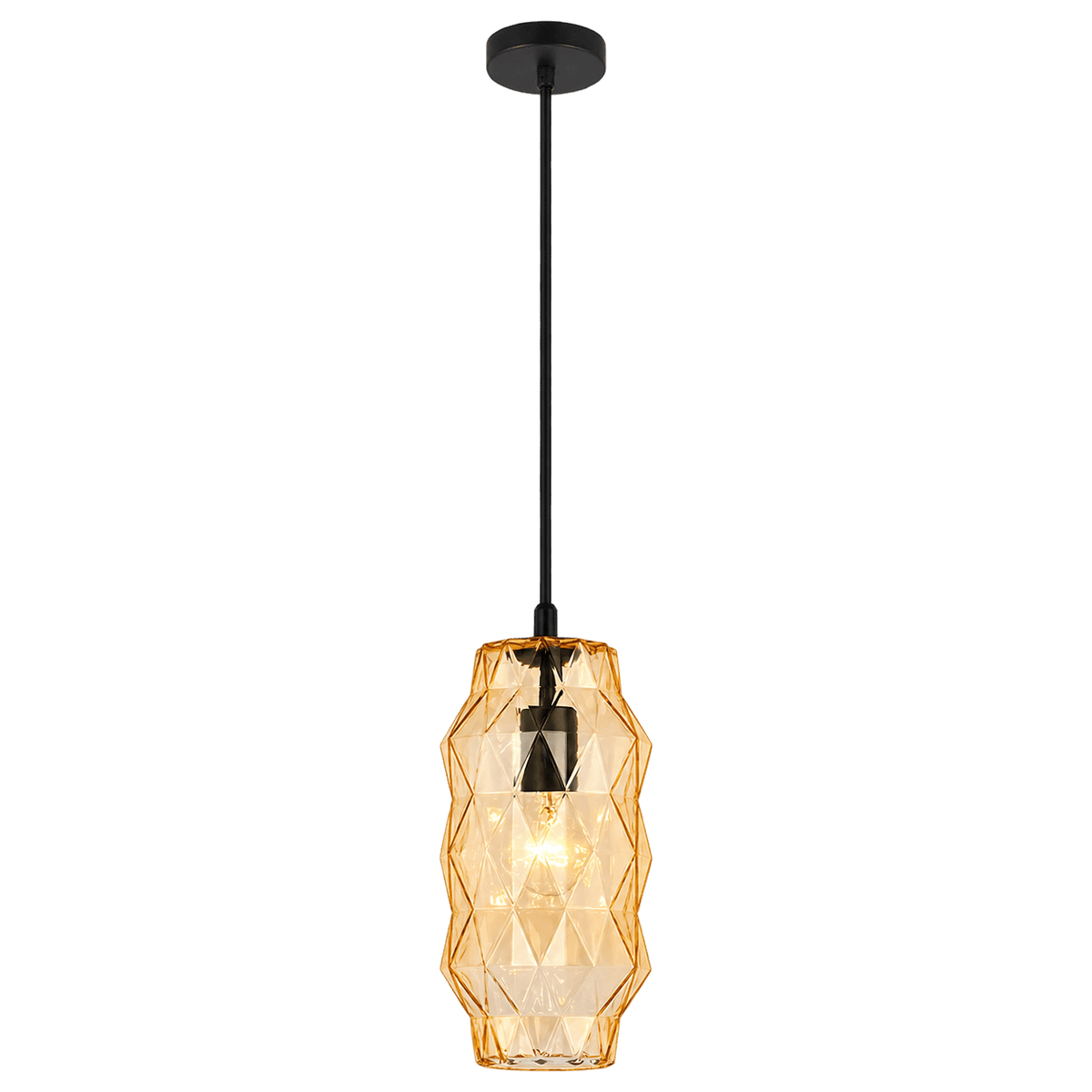 Amber crystal-cut pendant light — transparent background