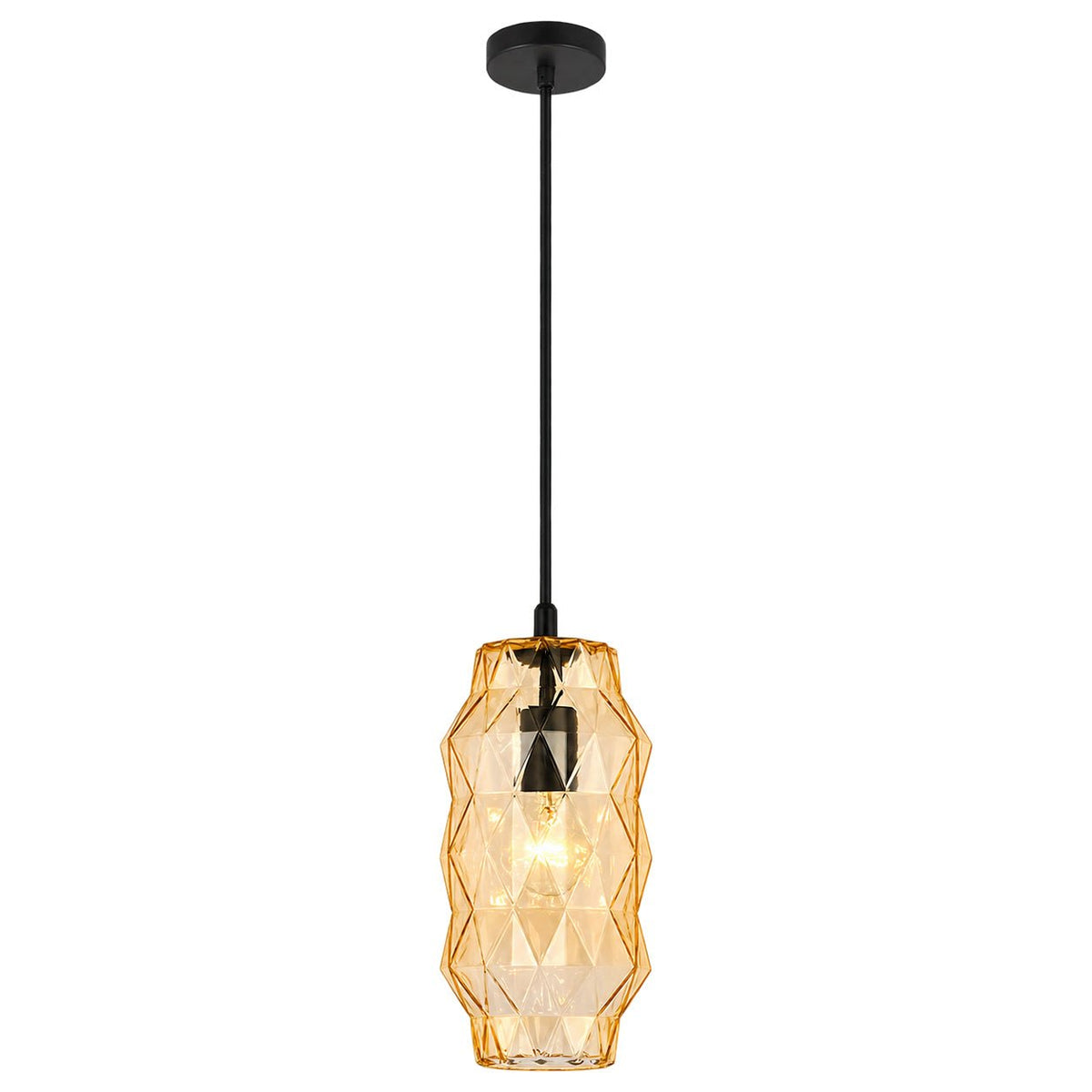 Amber crystal-cut pendant light — white background