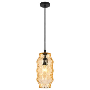 Amber crystal-cut pendant light — white background