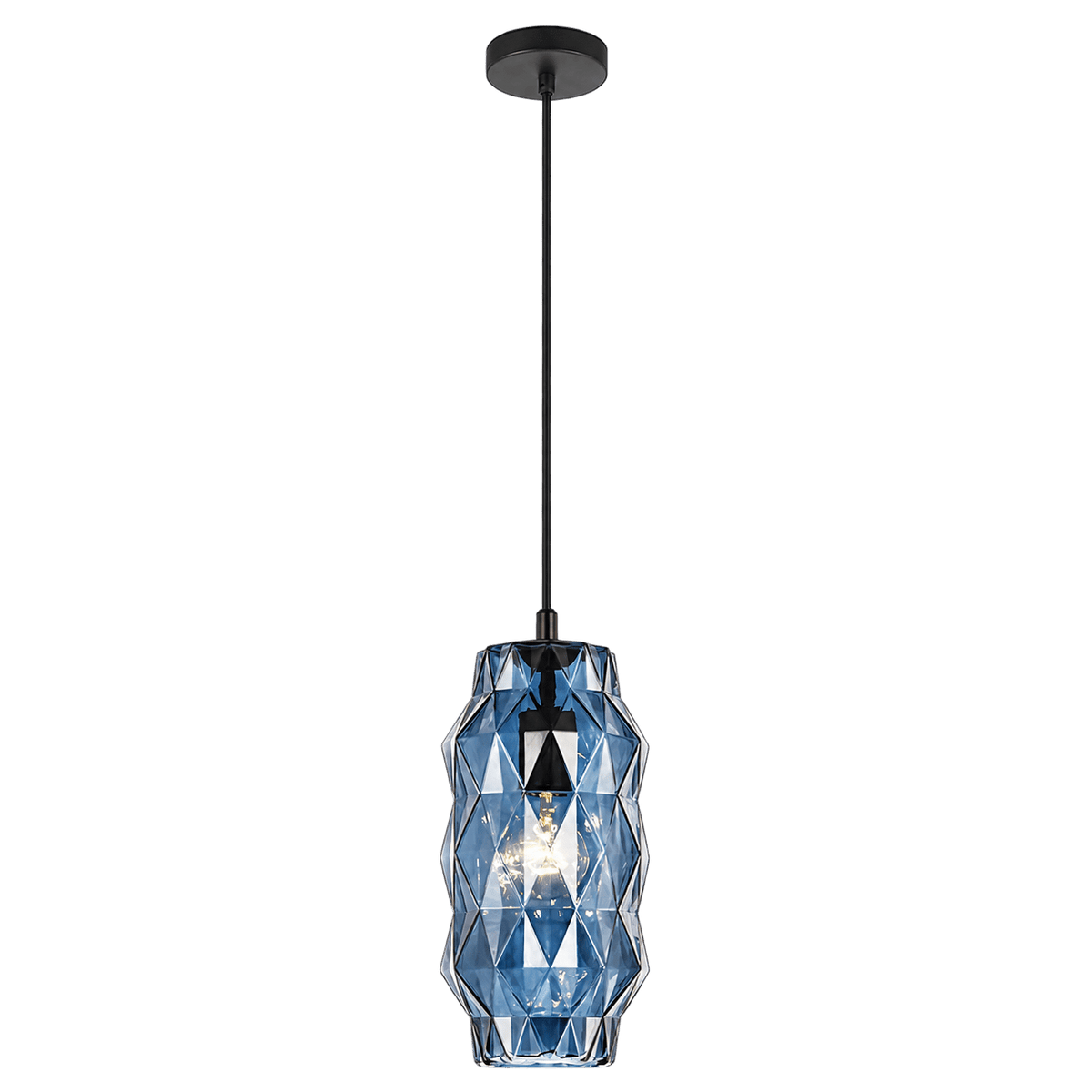 Blue crystal-cut pendant light — transparent background