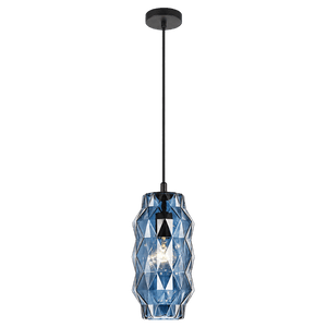 Blue crystal-cut pendant light — transparent background