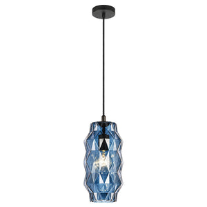 Blue crystal-cut pendant light — white background