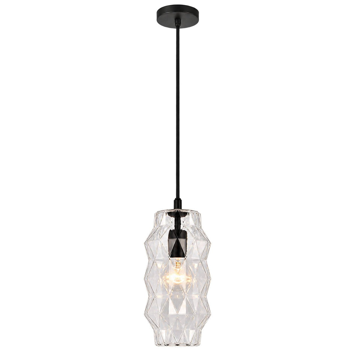 Clear crystal-cut pendant light — white background