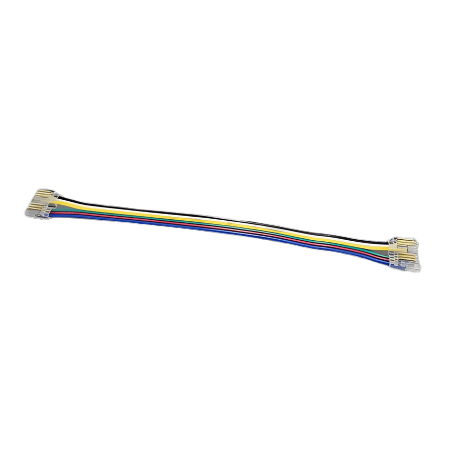 6-wire strip connector for COB RGB+CCT LED lights, featuring multiple colored wires for easy connections.