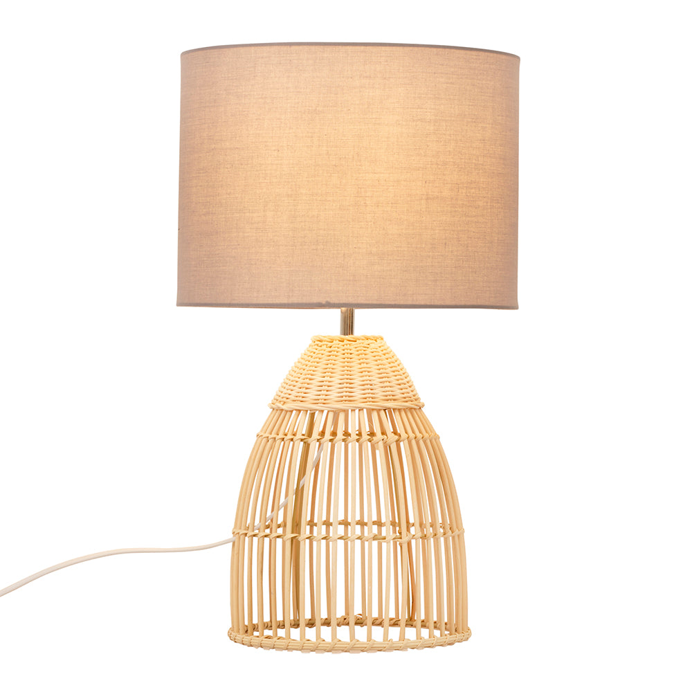 Wick Natural Woven Rattan Table Lamp with Fabric Shade