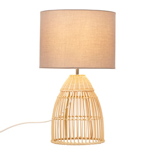 Wick Natural Woven Rattan Table Lamp with Fabric Shade