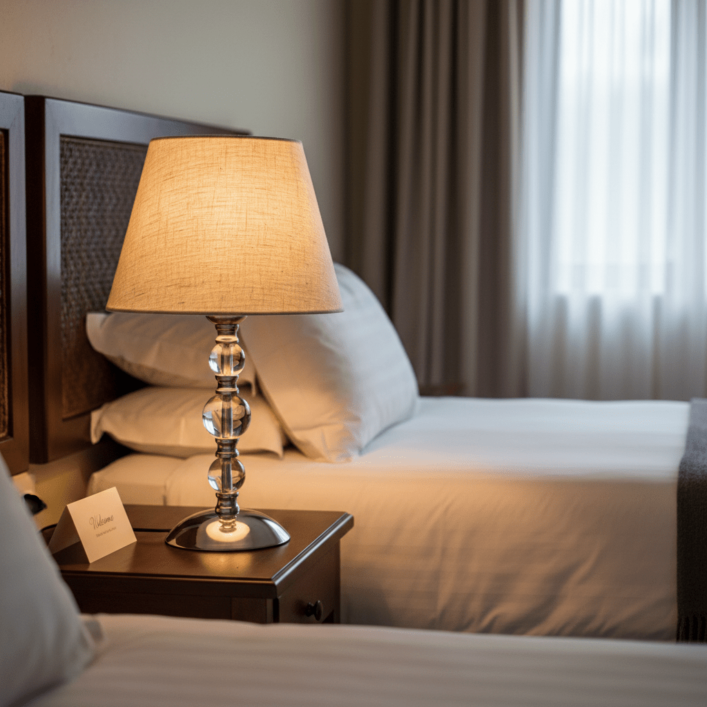 Myrna Satin Chrome Table Lamp with Hessian Shade