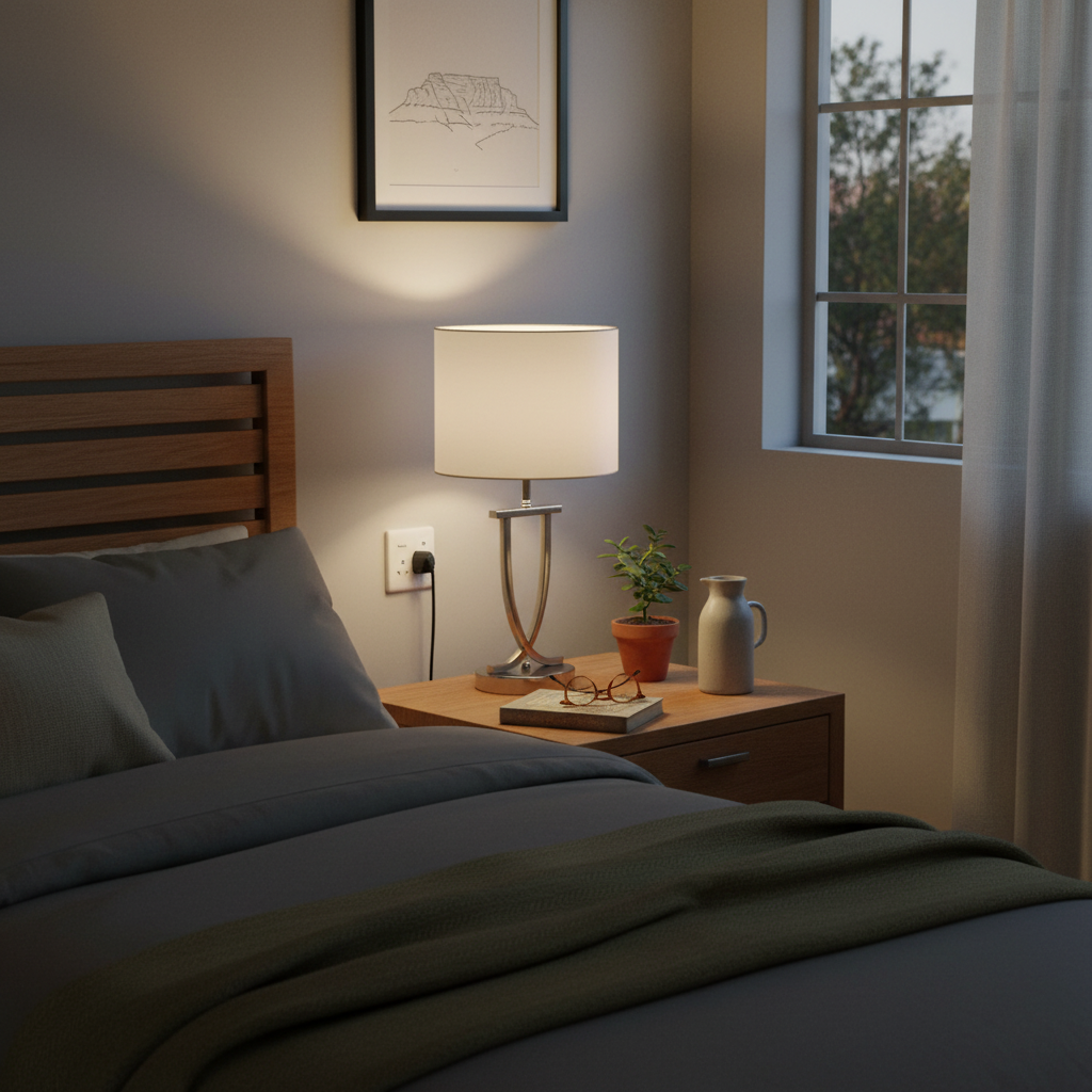 Satin Chrome Table Lamp with Oval Pearl White Shade